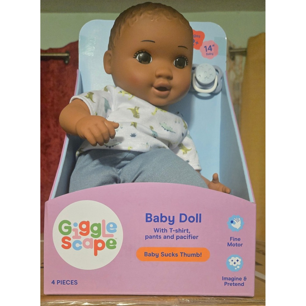 Giggle Scape 14 Inch Baby Doll Set with Dinosaur Shirt Pants and Pacifier NIB